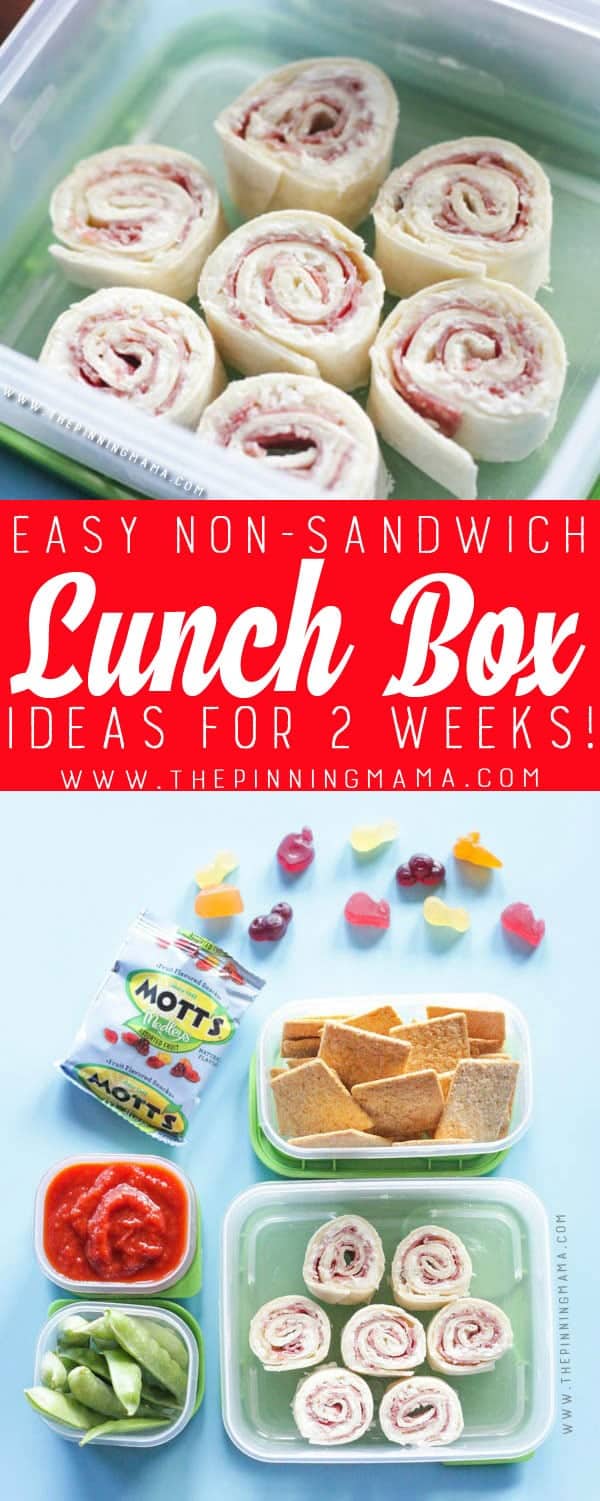 Pizza Roll Up Lunch box idea - Just one of 2 weeks worth of non-sandwich school lunch ideas that are fun, healthy, and easy to make! Grab your lunch bag or bento box and get started!